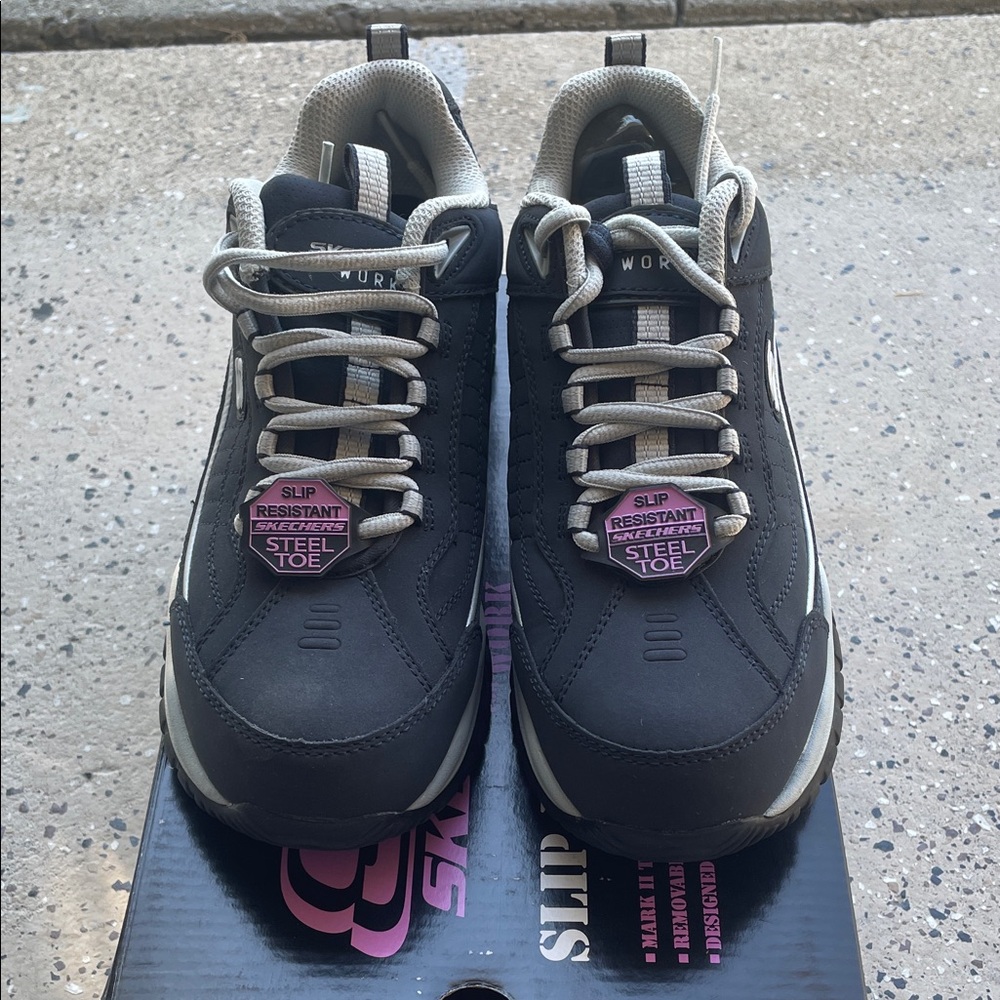 Skechers Women’s  Black and Gray Steel Toe Athletic Shoes. Brand New